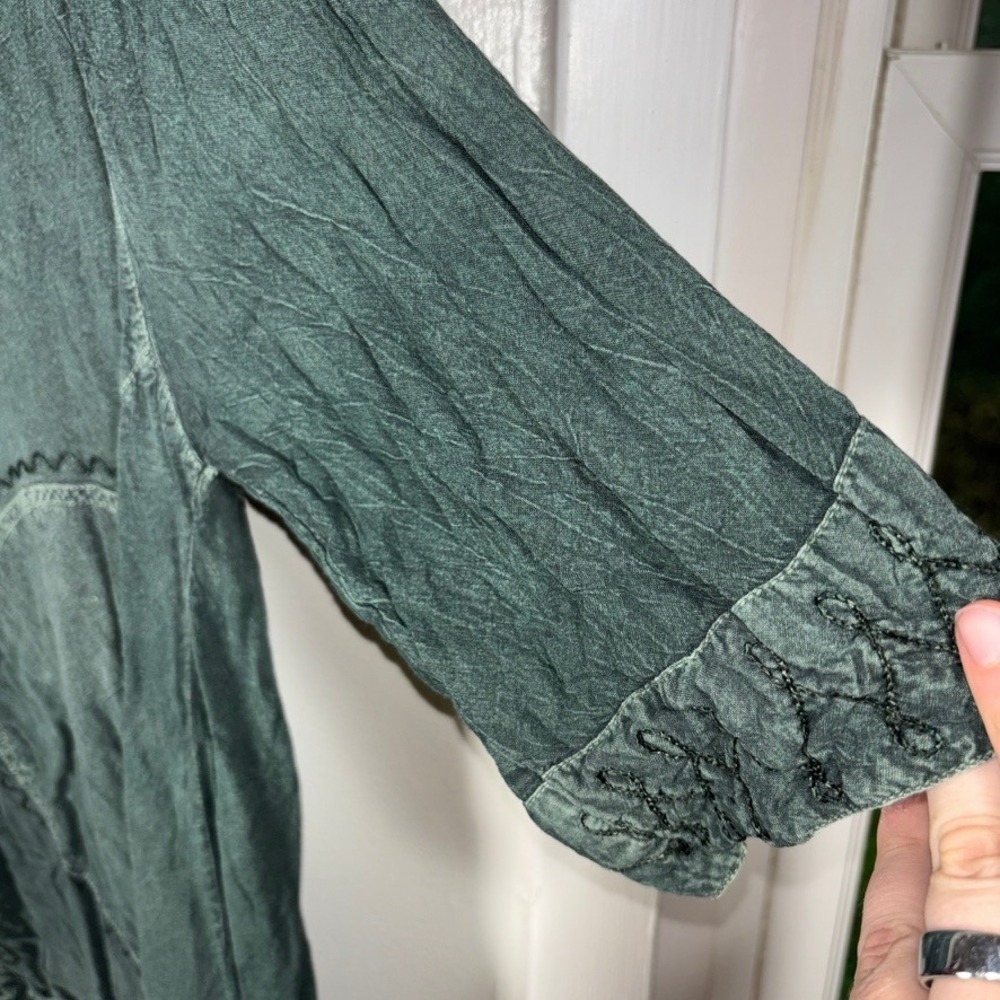 Sacred Threads Button Up Top Womens OS Green Boho Embroidered Fairycore Blouse - Picture 7 of 10